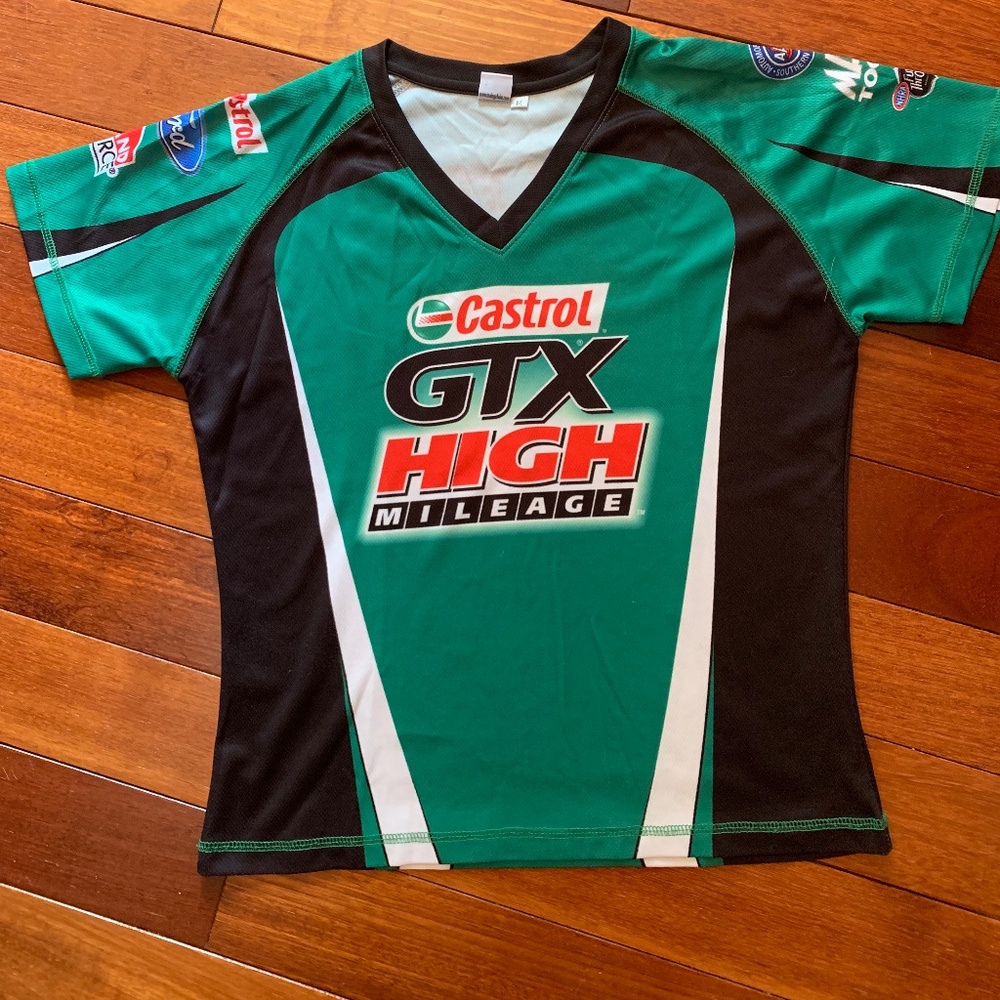 Castrol GTX High Mileage John Force womens dry fit shirt, size medium